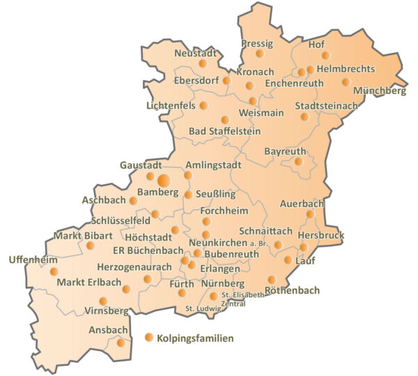 Karte der Kolpingsfamilien im Diözesanverband Bamberg